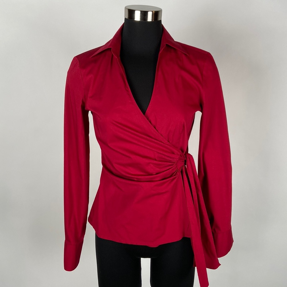 Express - small - red - business pleated long sleeve wrap blouse.